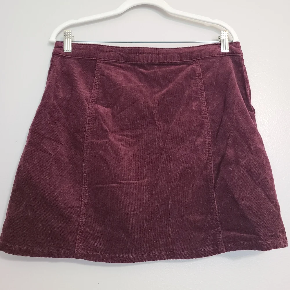 Maurices Brown with Dark Purple Hue A-line Corduroy Skirt with Pockets & Buttons